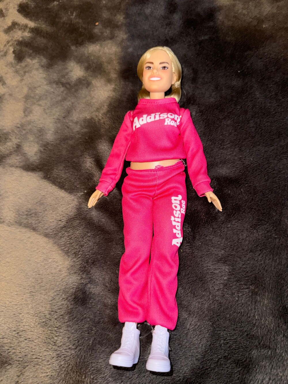 Addison Rae Doll Pink Tracksuit Blonde Hair White Shoes